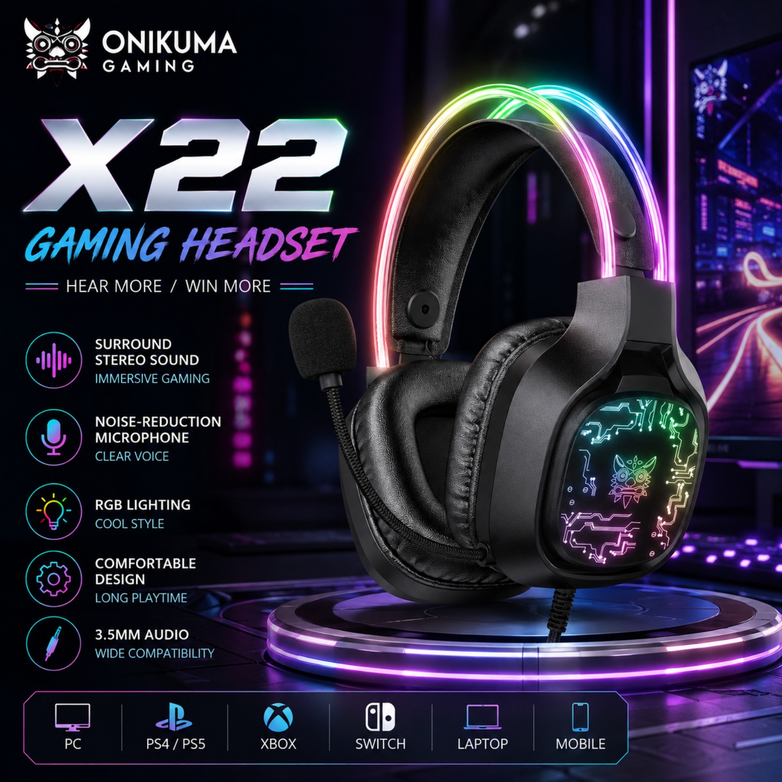 Casque de jeu filaire ONIKUMA  - Gaming Headset With Mic Rgb avis et prix