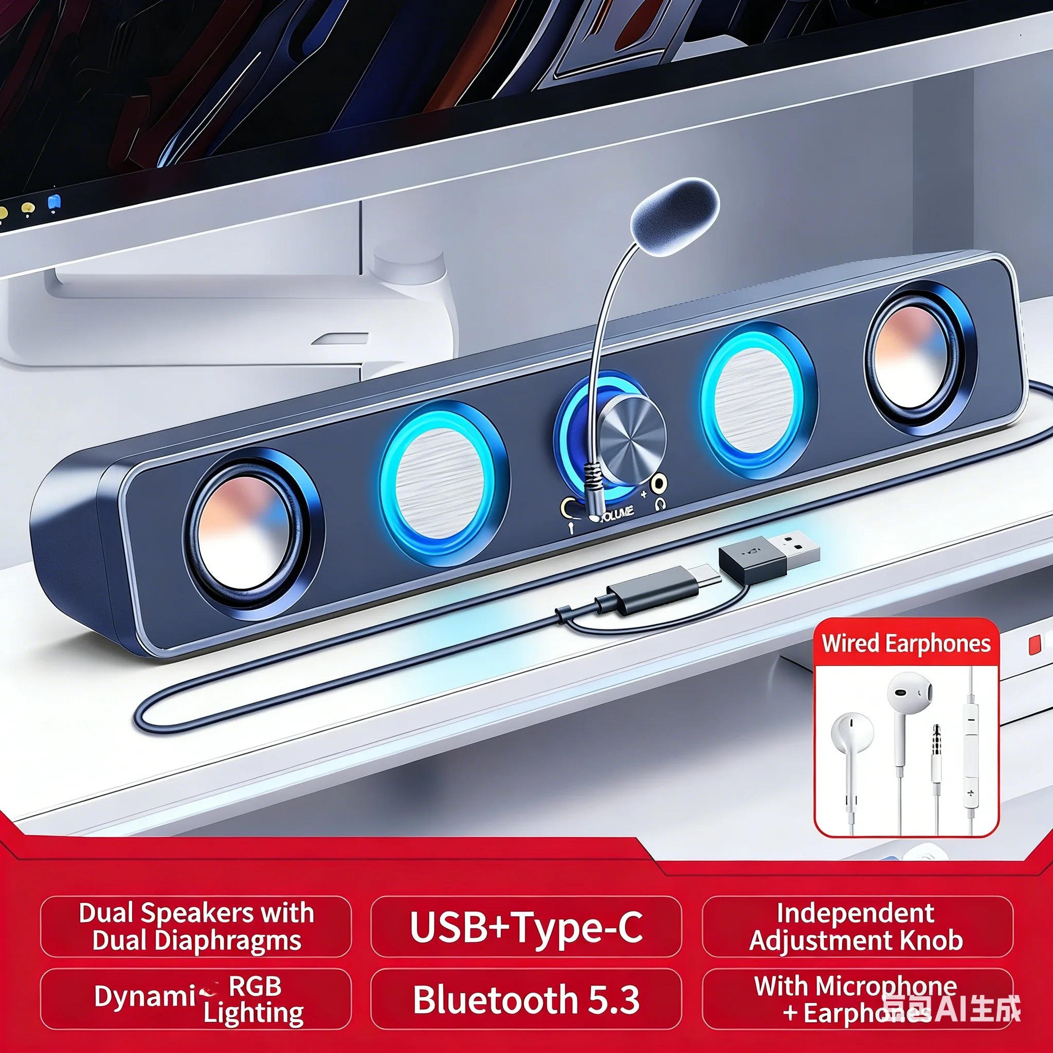 Système de haut-parleurs home  - Rgb Computer Soundbar For Pc avis et prix