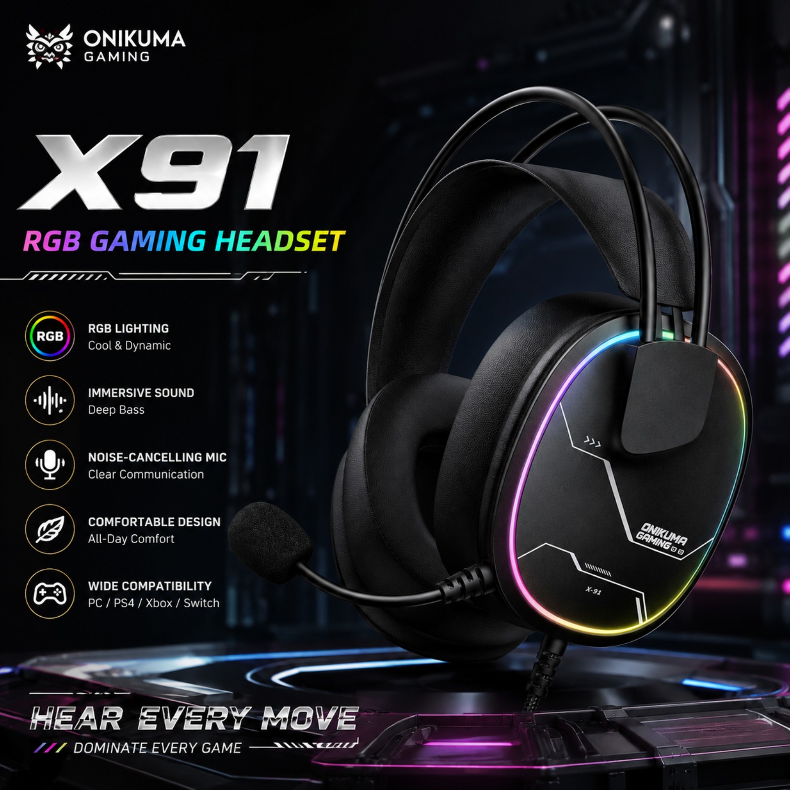 Casque de jeu filaire ONIKUMA  - Gaming Headset With Mic Rgb avis et prix